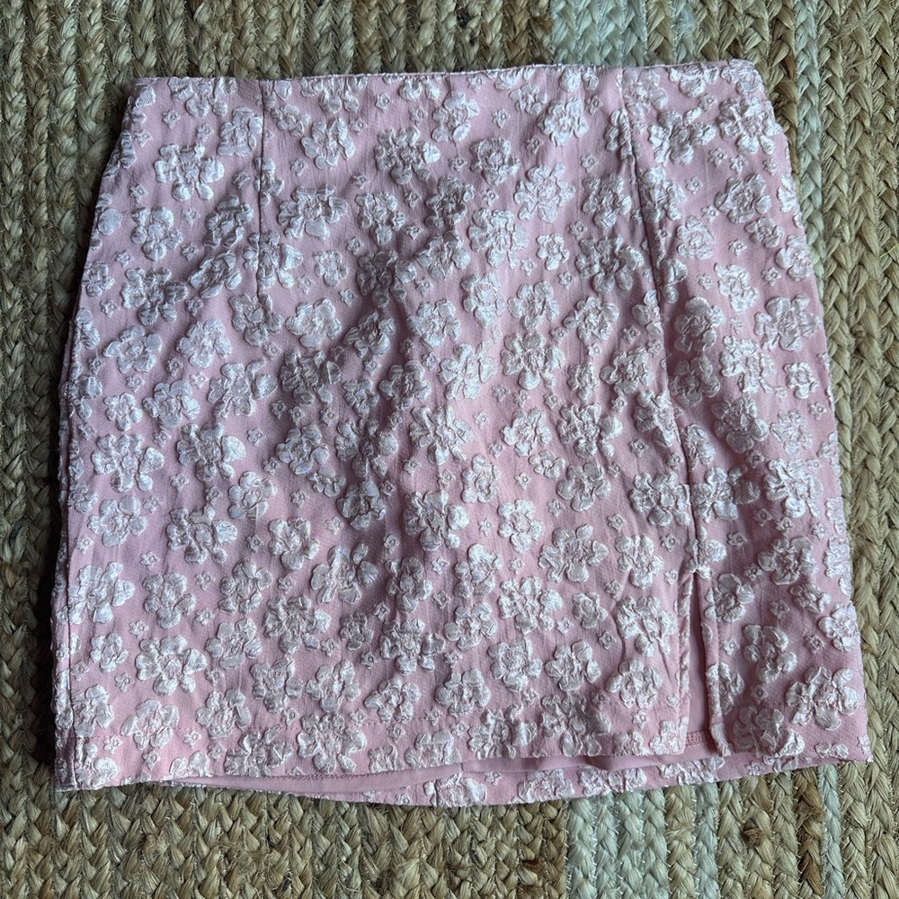 pink flower patterned skirt